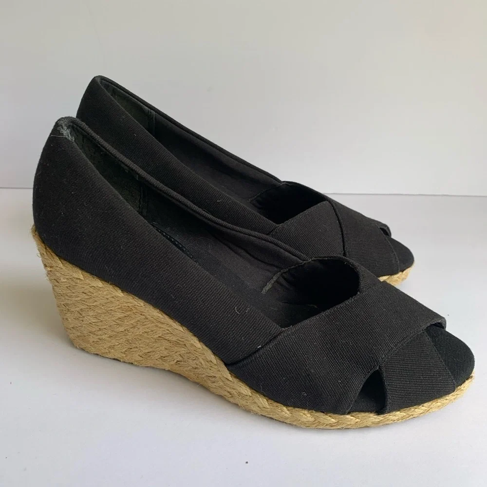 Chaps black espadrille shoes wedge heels size 8